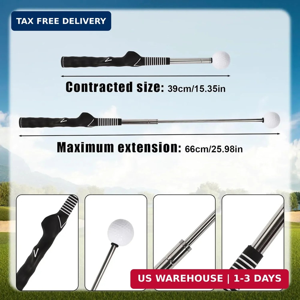 Retractable Golf Swing Training Aid, Portable Golf Grip Click Stick Trainer with