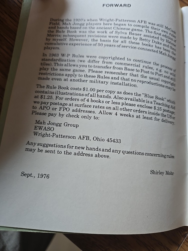 1976 Wright- Patterson Mah Jongg Rule Book