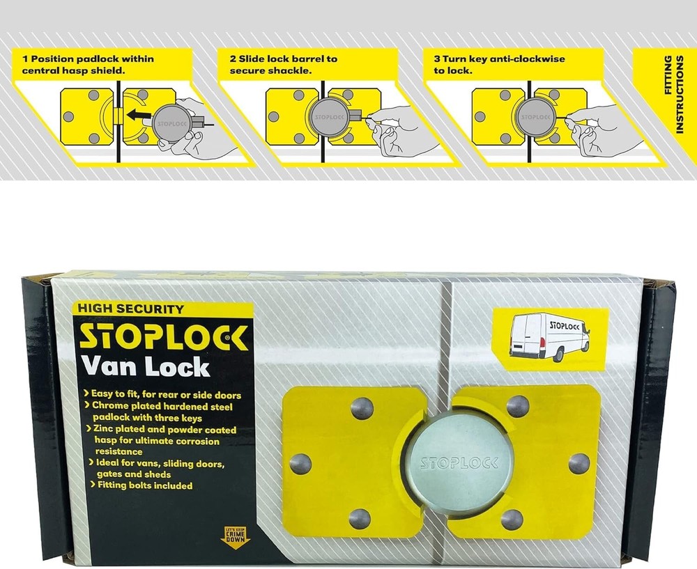 Stoplock Security Van Door Lock Yellow Anti-Theft Rear Side Hasp Pad Lock