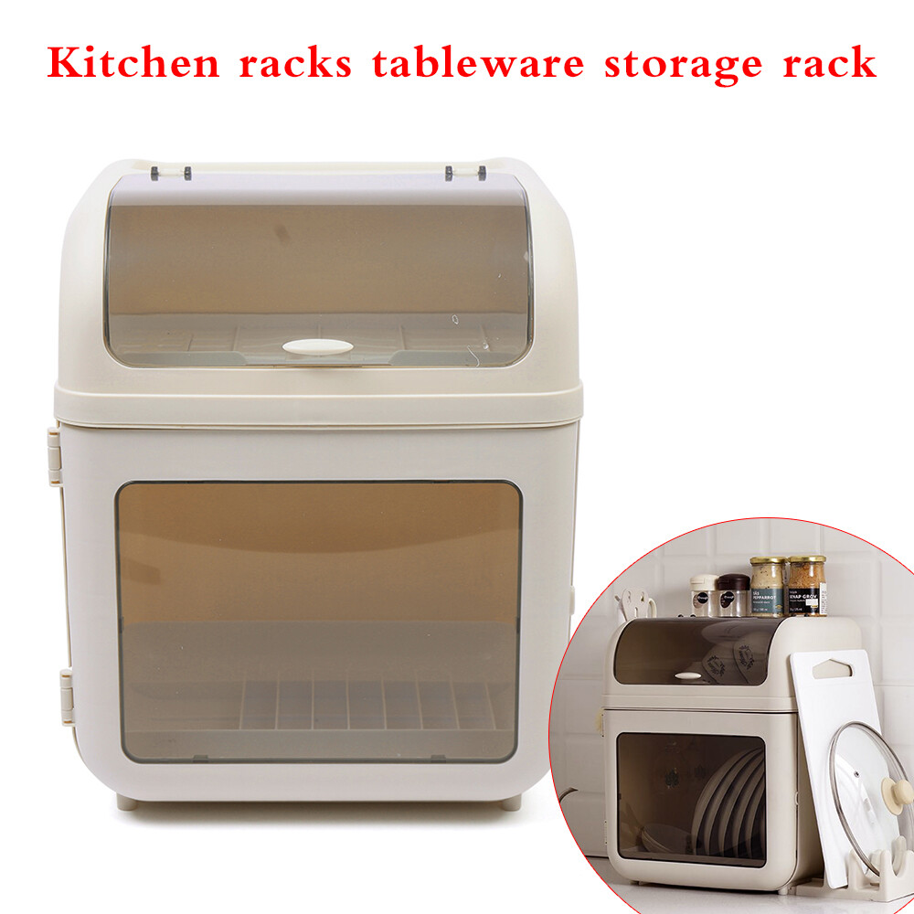 Kitchen Tableware 2-Tier Storage Box Cupboard Covered Dustproof Rack Dish Holder