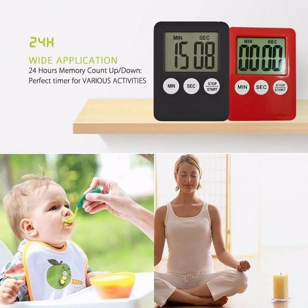 Magnetic Square LCD Digital Timer Kitchen Cooking Countdown Alarm -White