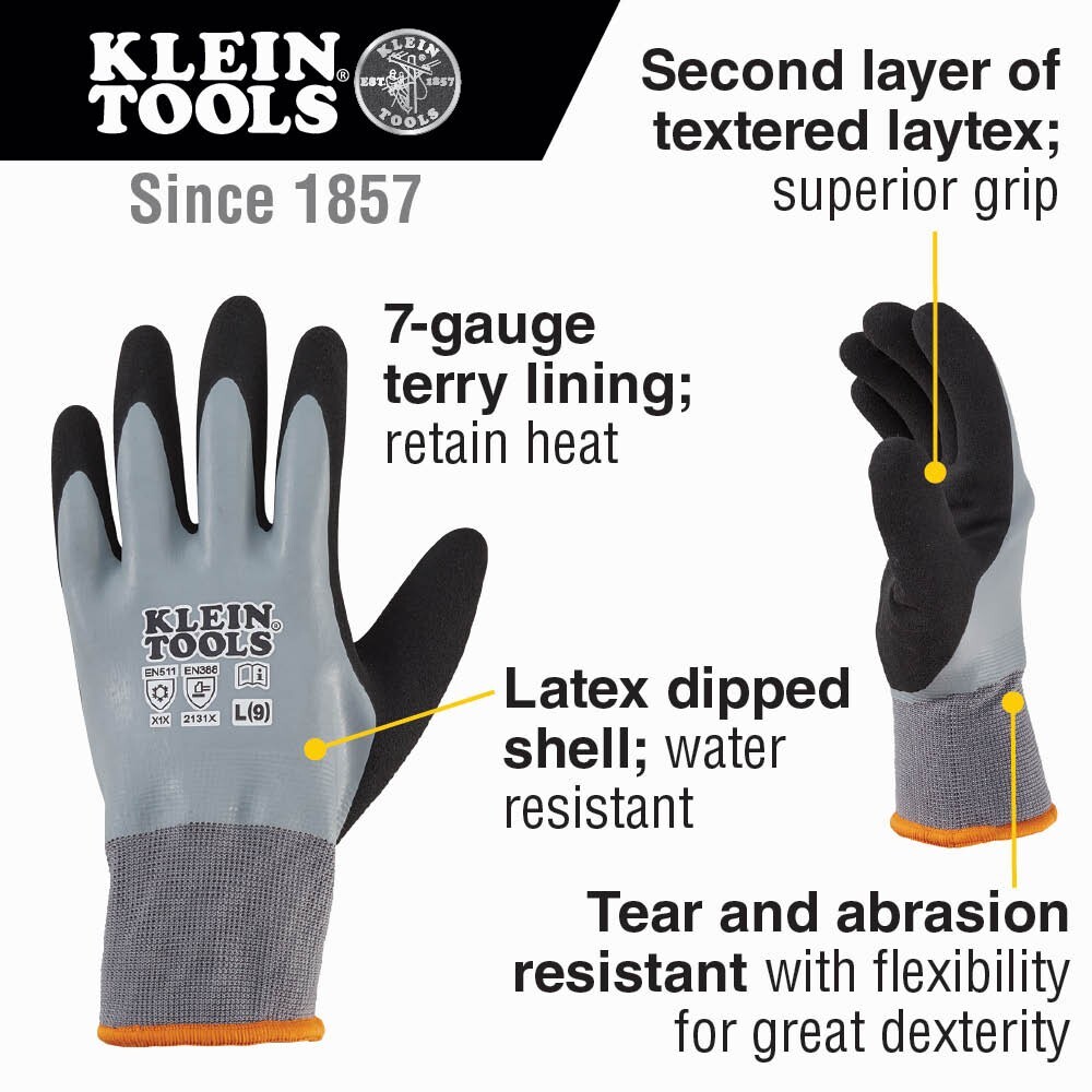 Klein Tools 60389 Thermal Dipped Gloves, Large