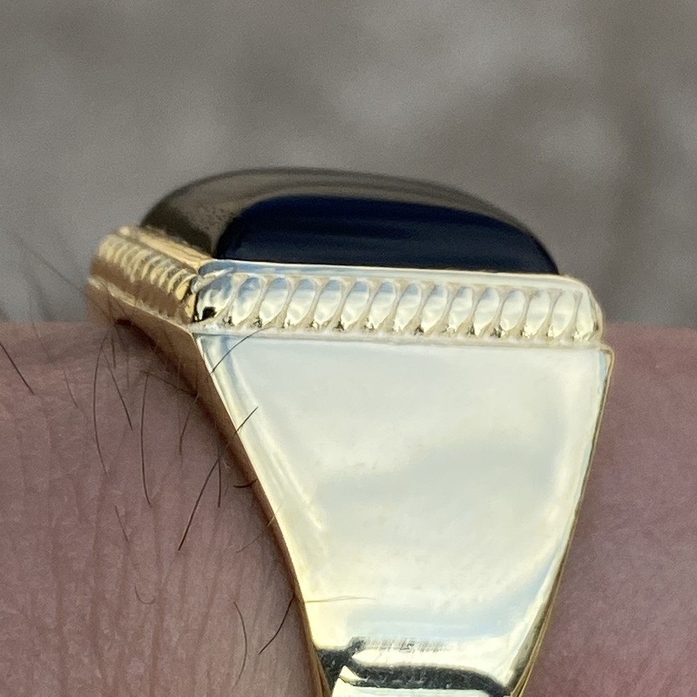 Mens 14K Gold Plated over 925 Sterling Silver Black Onyx Ring Rectangular 7-13