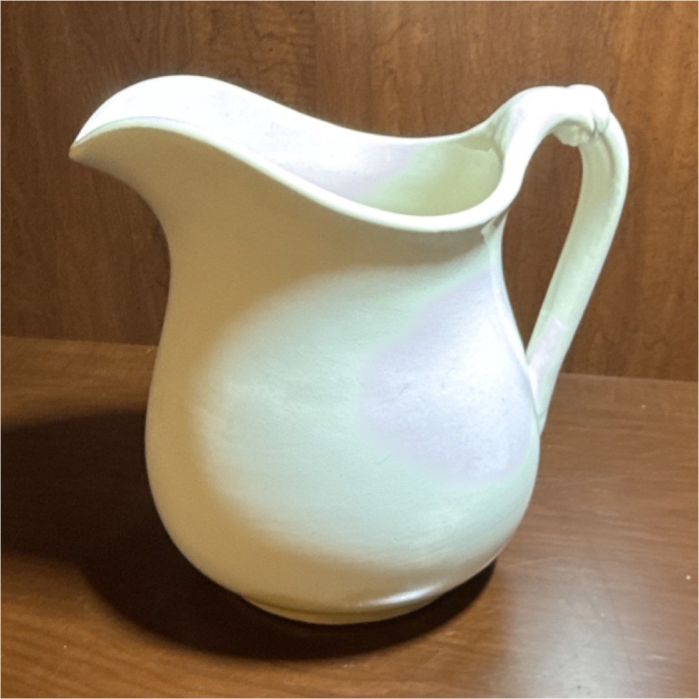 K.T.&K. White China Pitcher with Handle, Solid Pattern, Round Shape