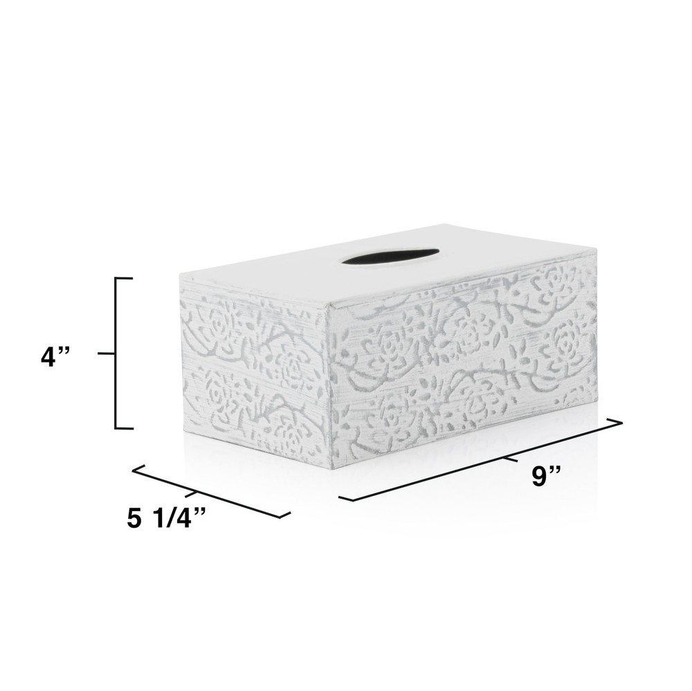 Modern Farmhouse Decorative Tissue Box Holder - Distressed White, Rustic Meta...