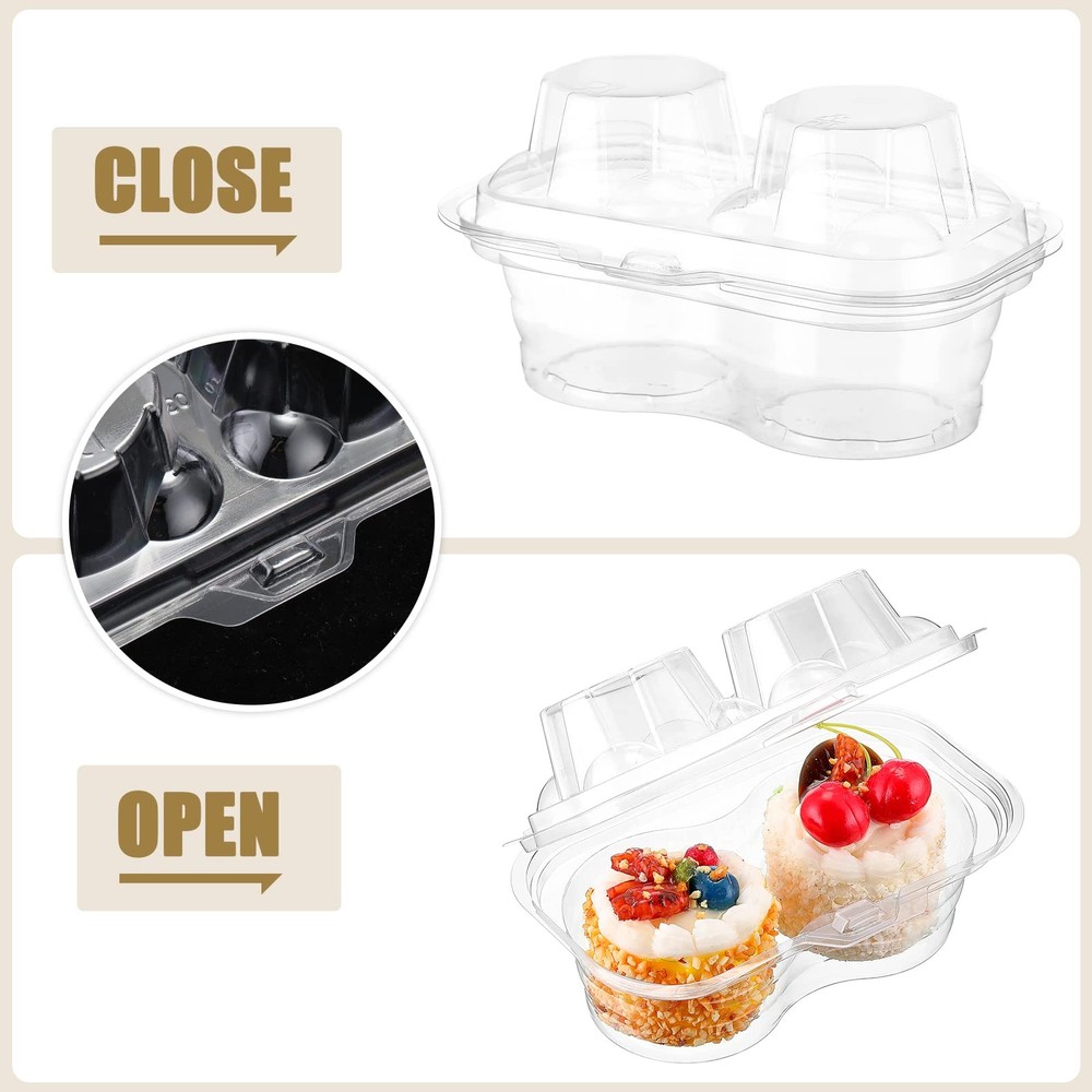 Eaasty 150 Pcs 2 Compartment Plastic Cupcake Containers Disposable Deep Carrier