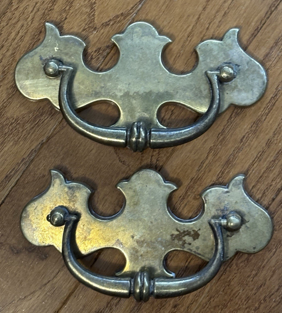 Lot of 2 Brass Drop Bail Drawer Handle Pull 3 1/2"
