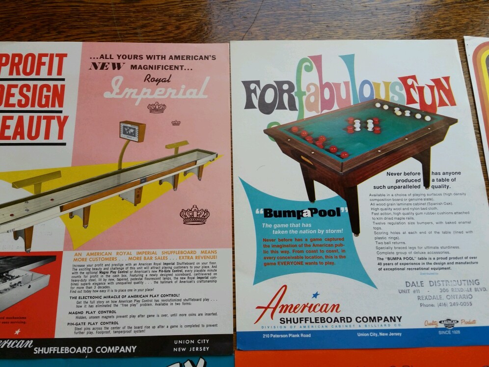 Vintage pinball,shuffleboard, pool table etc. . game sheets