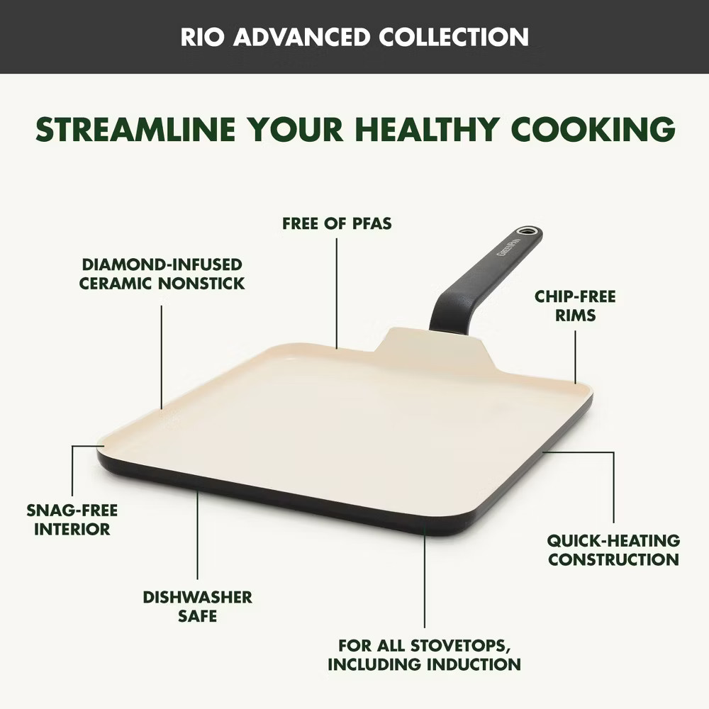 GreenPan Rio Advanced 11" Ceramic Nonstick Griddle Black