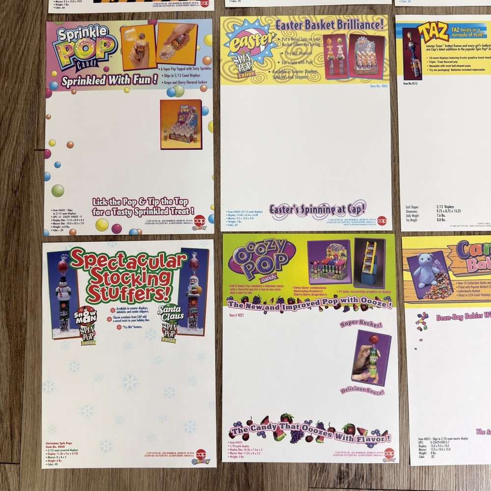 1996 Cap Candy Sales Sheets Catalog Lot Pop Store Display Retail Folder
