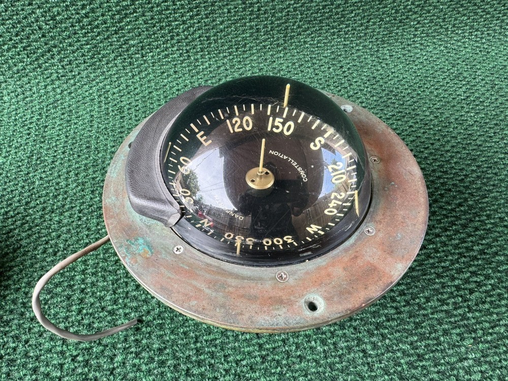 Vintage DANFORTH CONSTELLATION Dash Mount Compass Brass Bezel