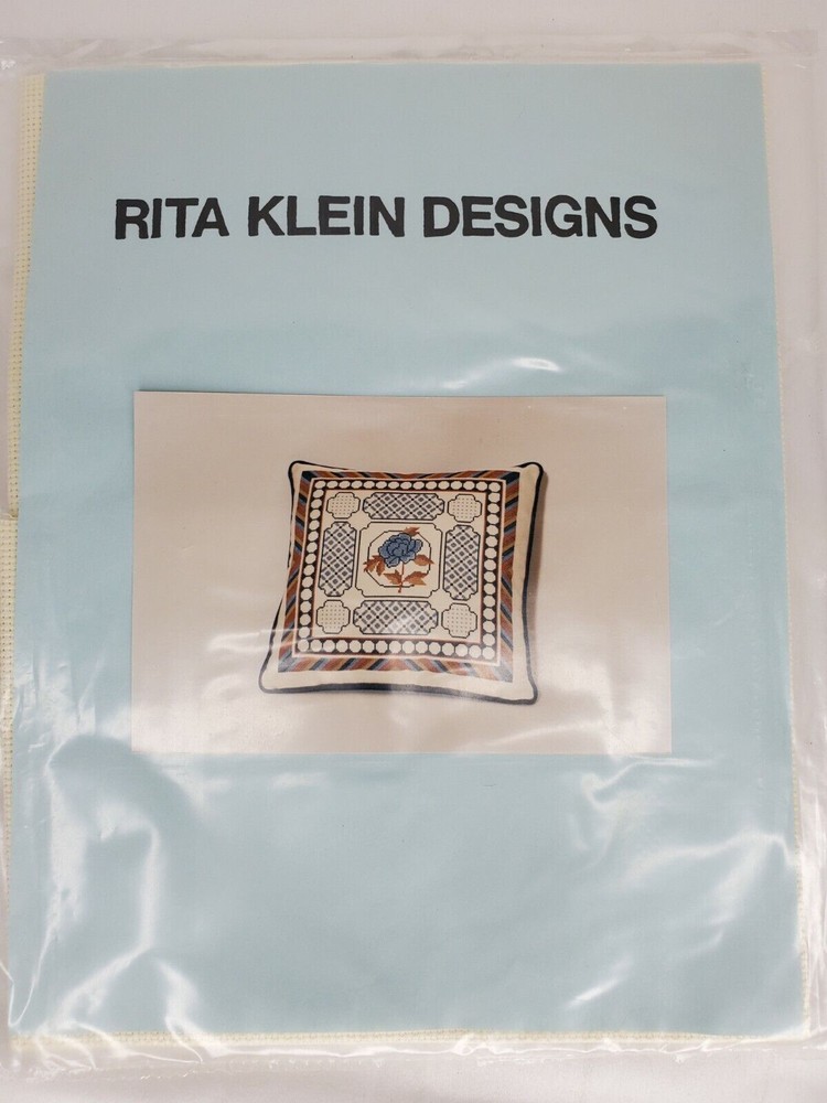 Rita Klein Designs Cross Stitch Kit Pillow Front Blue Rose