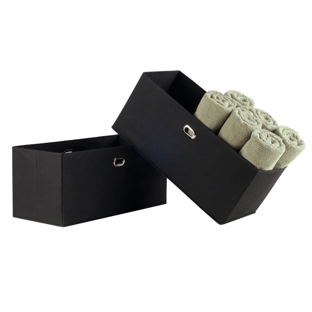 Torino 2-Piece Foldable Wide Baskets, Black Fabric