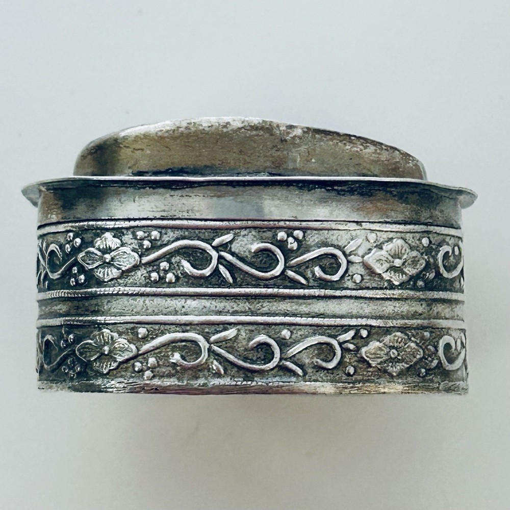 Vintage Sterling Silver Hand Made Trinket Box Tile Top Irregular Shape