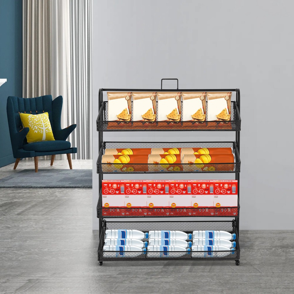 4-Tier Iron Snack Display Rack - Durable & Stylish Organizer for Retail