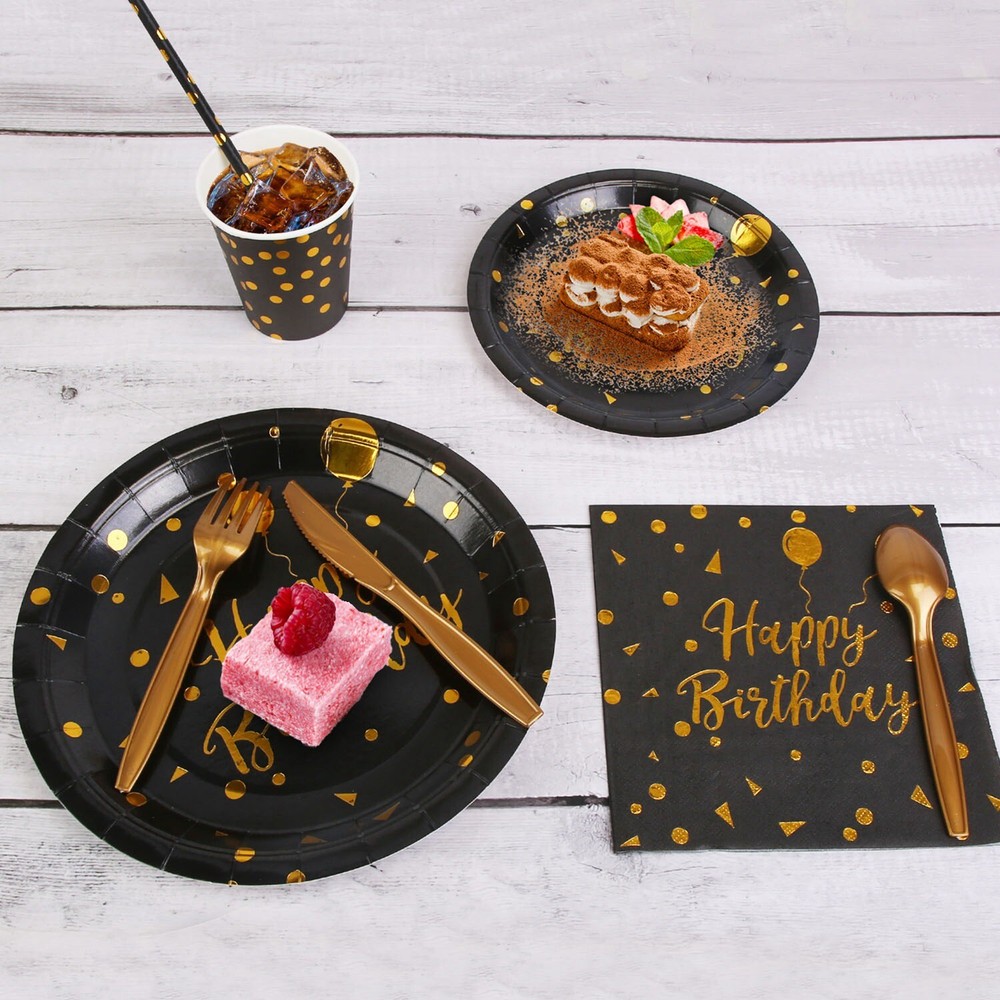 Disposable Dinnerware Set (25 Guests) Plastic Plates Cups Fork for Party Wedding