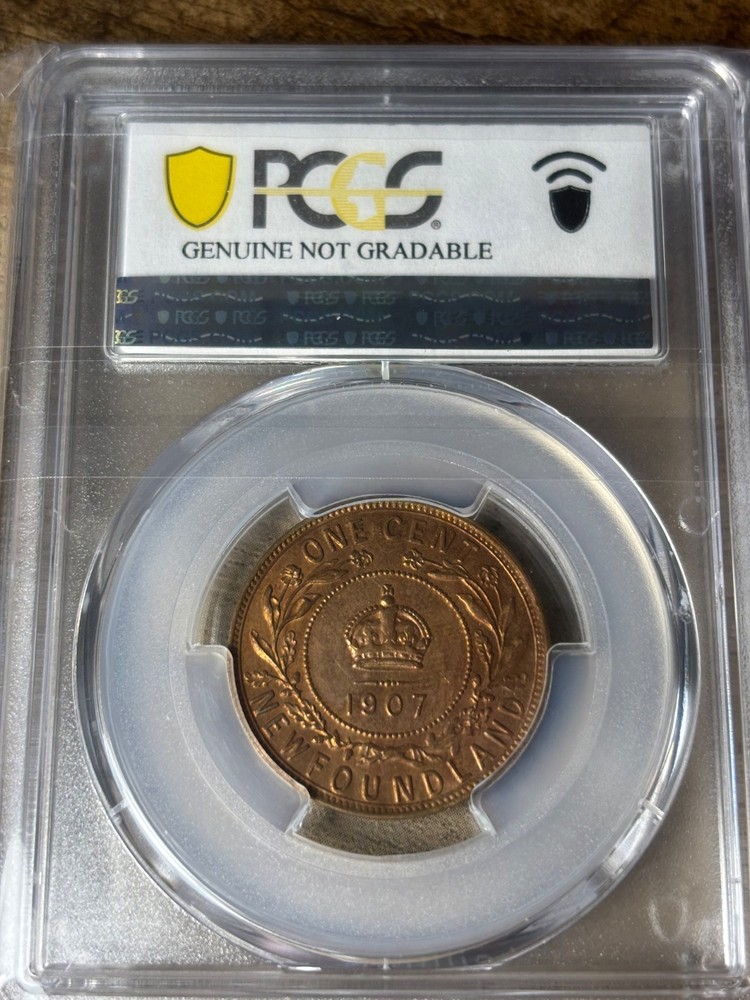 Newfoundland Large Cent 1907 PCGS Graded Cleaned - UNC Details