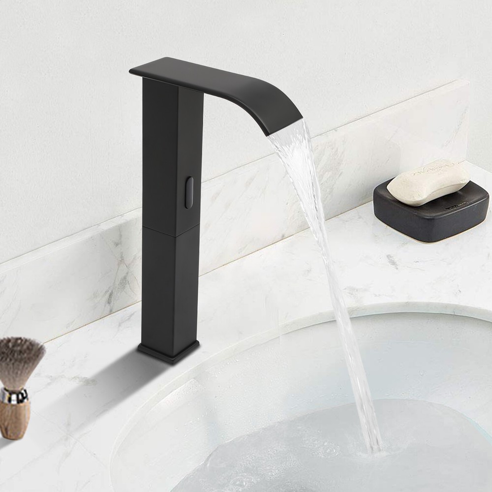 Modern Kitchen Automatic Sensor Faucet Black With Temperature-regulating Valve.