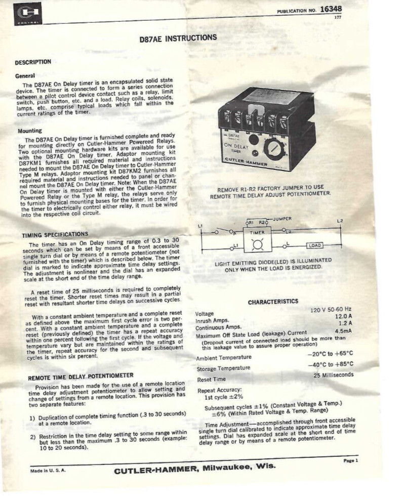 NEW CUTLER-HAMMER EATON D87AE SOLID STATE TIMER MODULE! ON DELAY .3-30 SEC! USA!