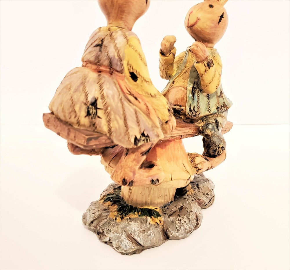 Cutest Easter Bunnies Playing on Teeter-Totter Figurines