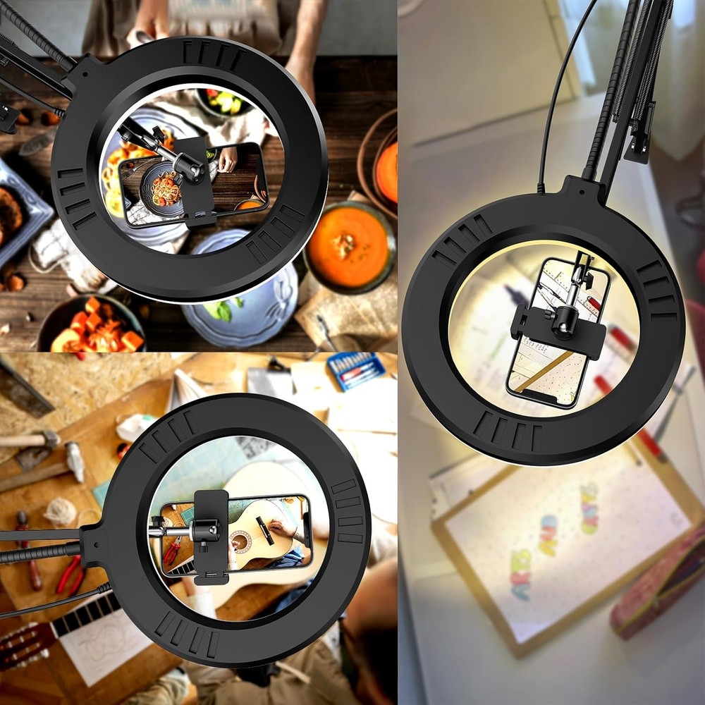 Overhead Camera Mount with Ring Light, 6‘’ Phone 6Light