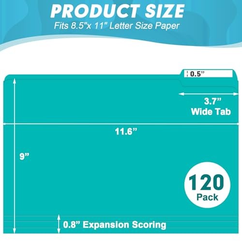File Folder, 120 Pack 1/3 Cut Tab File Folders, Colored File Folders Great