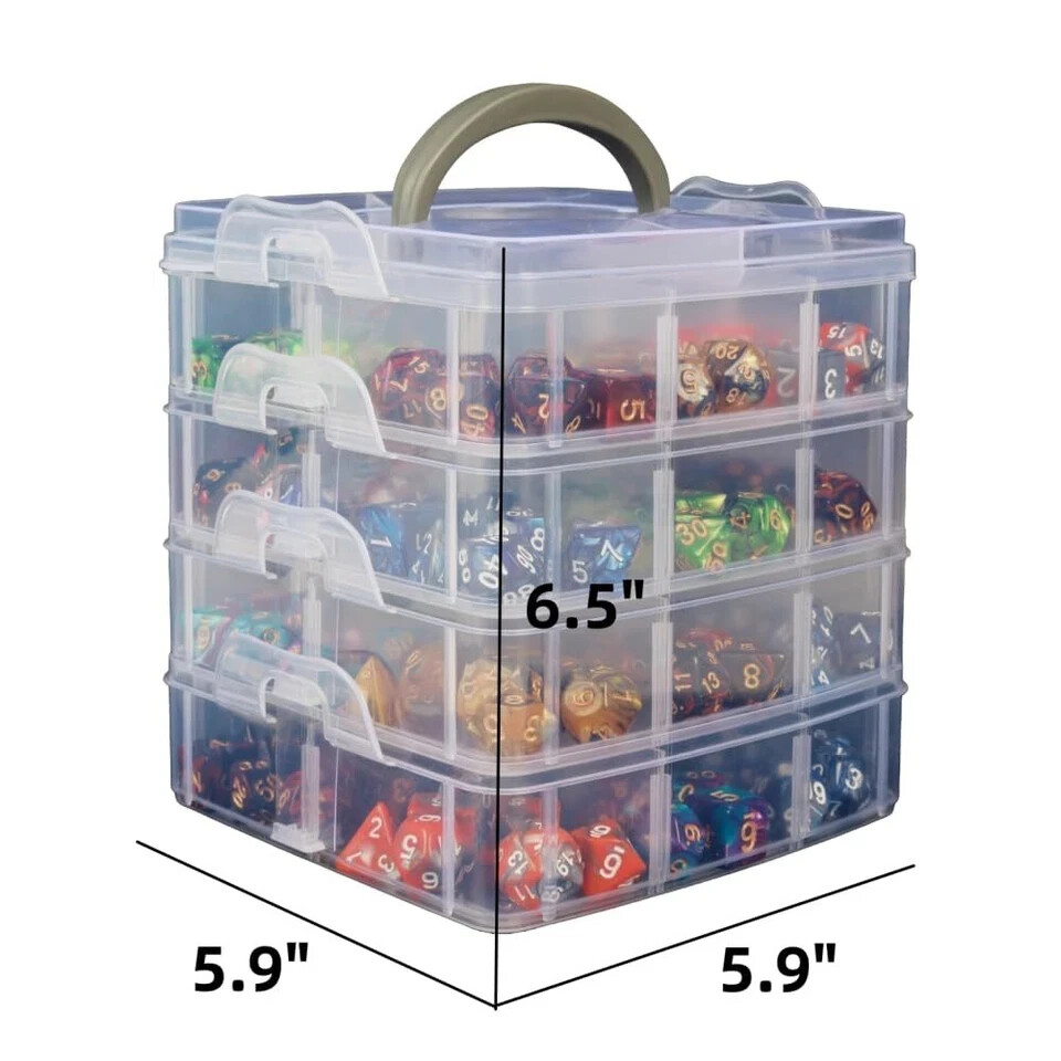 Dice Storage Box with Removable Dividers Polyhedral Dice Plastic Organizer