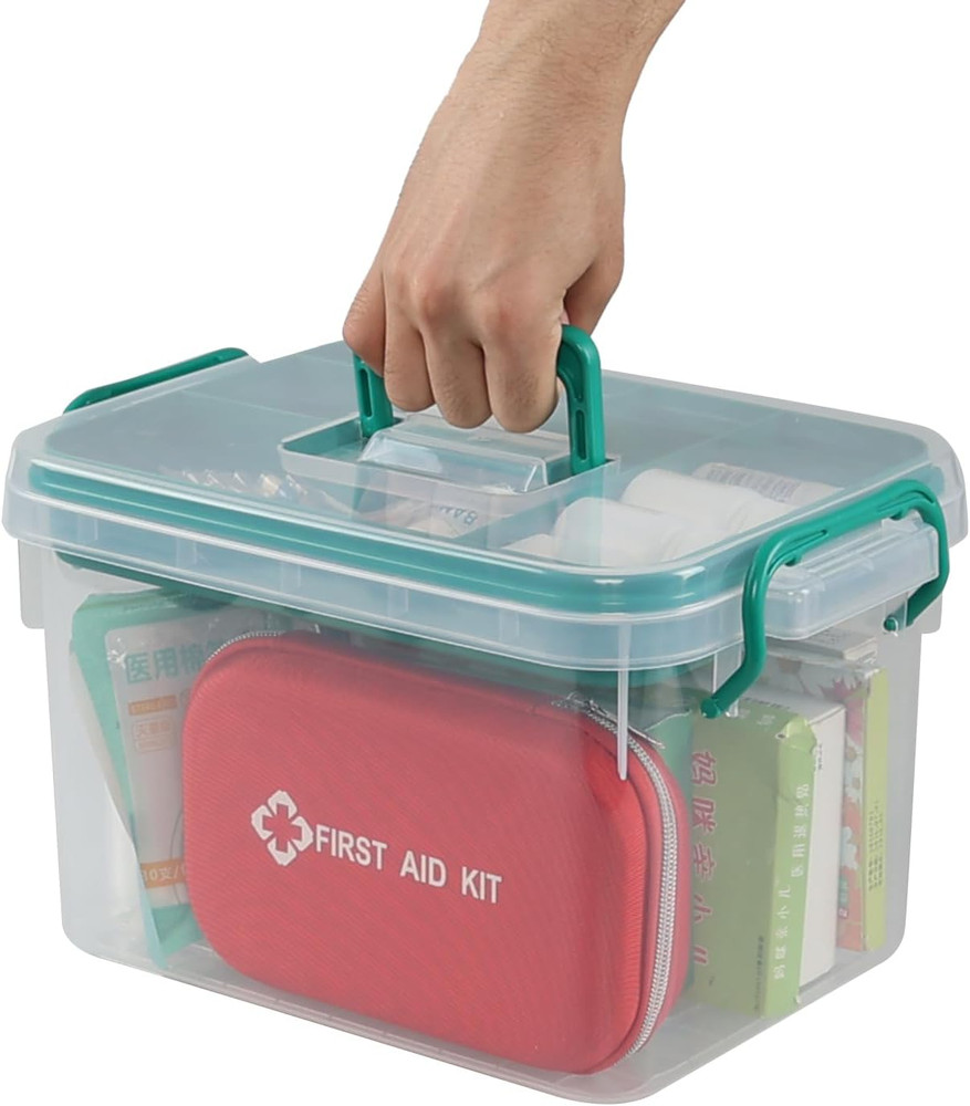 1 Pack Plastic Medicine Storage Kit with Tray, First Aid Storage Box with Handle