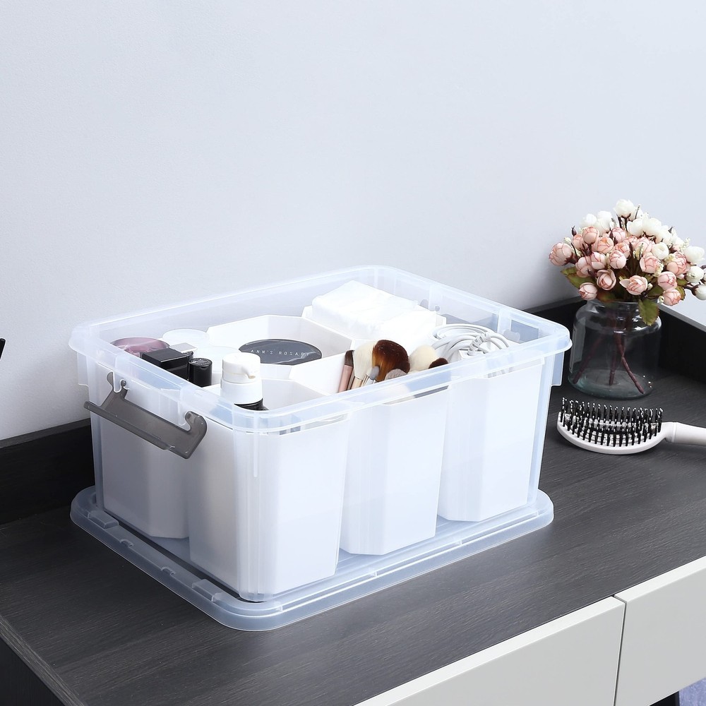 17 QT Plastic Storage Bins Clear Storage with Lids Multipurpose Stackable Sto...