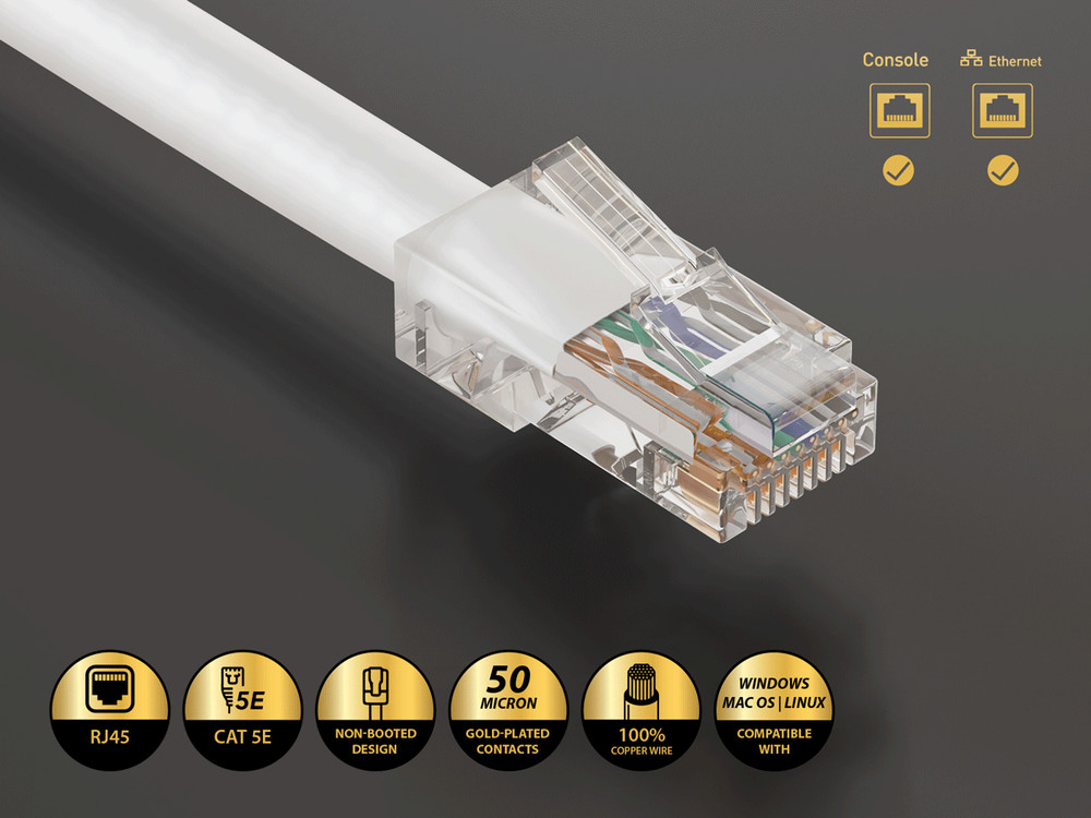 1ft Cat5e UTP Non-Booted Ethernet Network Patch Cable 24AWG Bare Copper, White