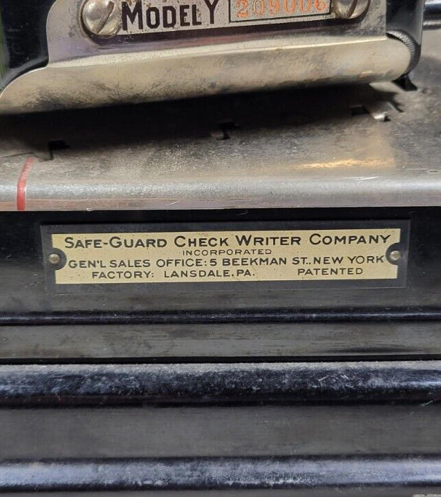 *SAFE GUARD* Model-Y Vintage/ Antique CHECK WRITER Machine **NICE**
