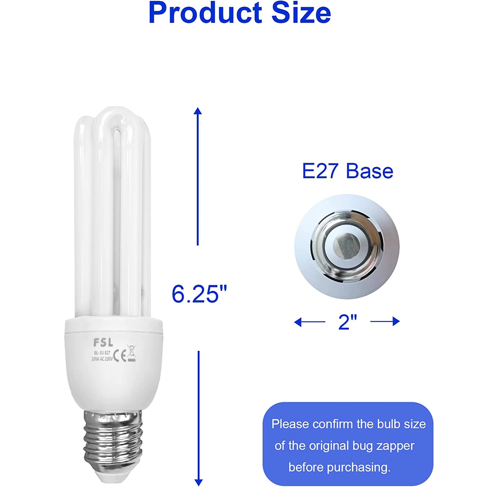 1/2 Pack 3U 20W Replacement Bulbs for 20W Bug Zapper with E27 Base Universal New