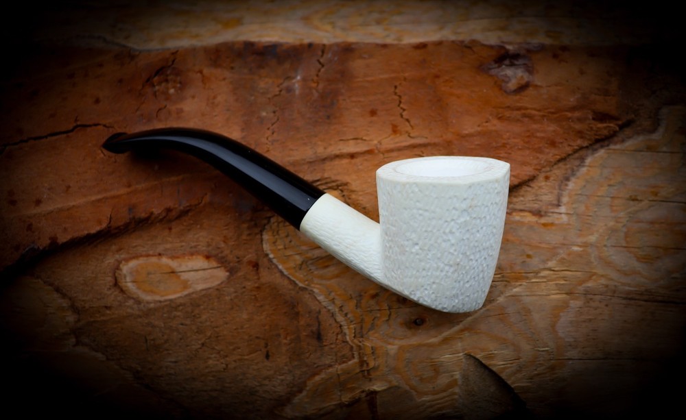 9MM Rustic Patterned Panel Meerschaum Pipe With Leather Case- Astaş Meerschaum