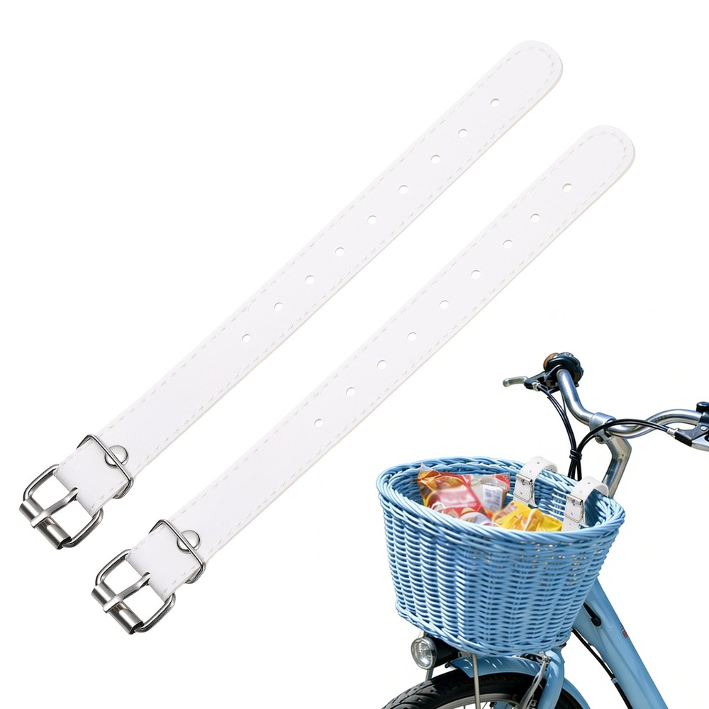2 Pcs Adjustable Leather Bicycle Basket Strap, White