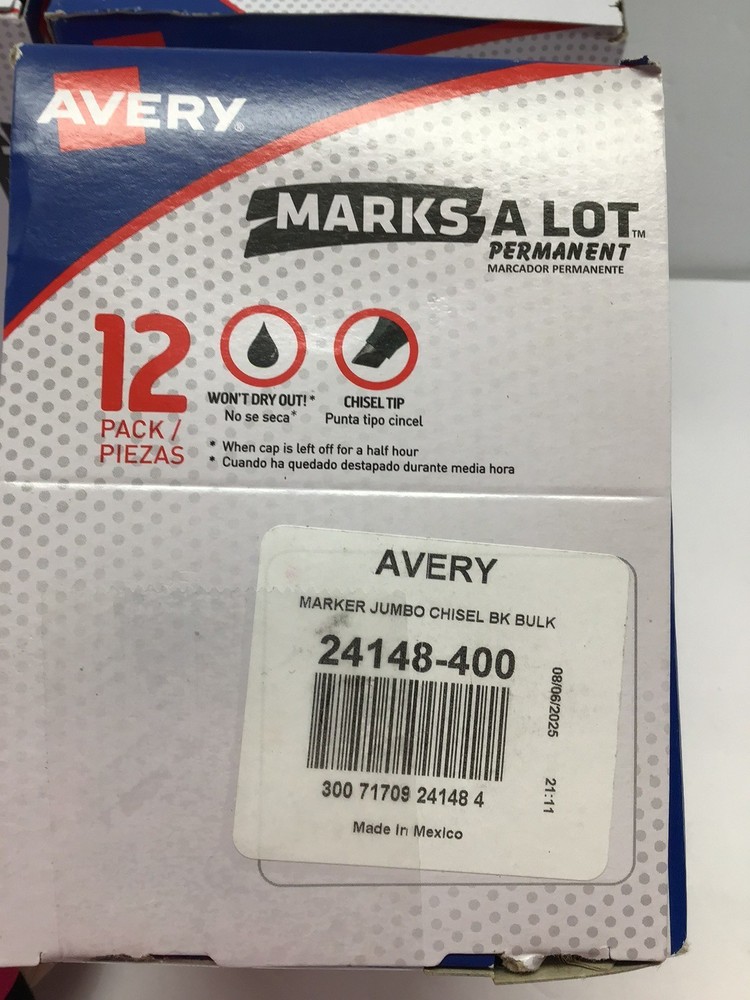 Avery Large Permanent Marker Marks A Lot Three boxes 36 Total Chisel Tip Black