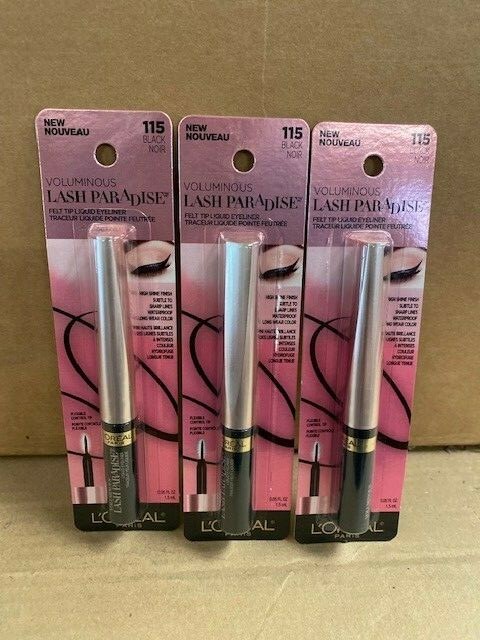 (3) L'Oreal Paris Voluminous Lash Paradise Felt Tip Liquid Eyeliner #115 Black