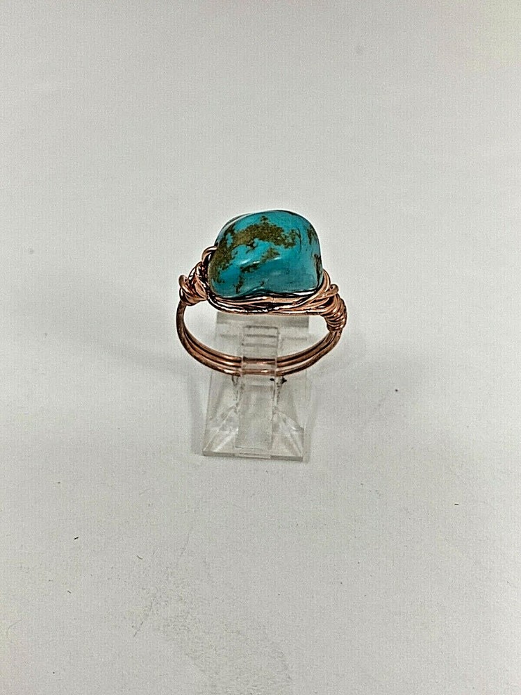 Handmade ~ Copper Wire Wrap ~ Turquoise Ring Size  9   #61