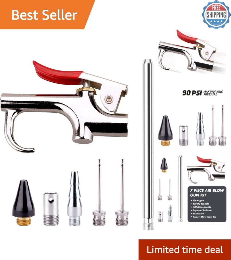 Durable Air Blow Gun Kit - 5 Interchangeable Nozzles for Garage & Workshop Use