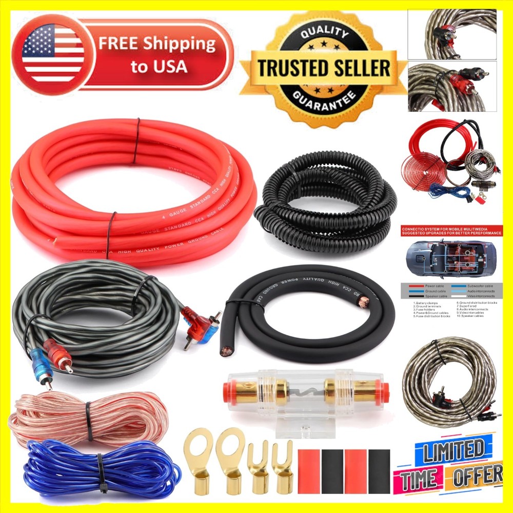 Universal 4 Gauge Wiring Kit for Multi-Channel Audio - Easy Setup & Installation