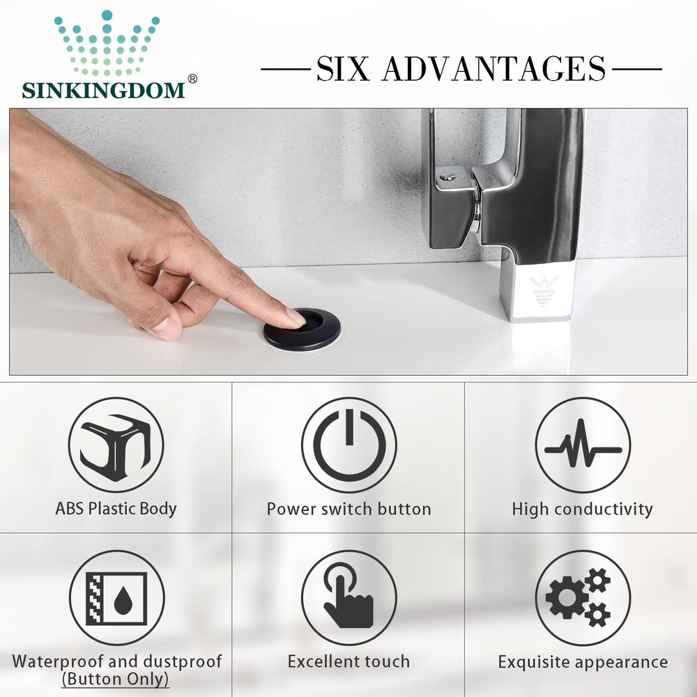 SINKINGDOM Garbage Disposal Air Switch Kit with Long Button, Matte Black Bras...