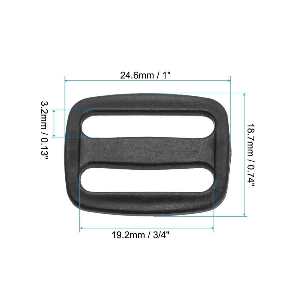 3/4 Inch Tri-Glide Slide Buckles, 10 Pack Plastic Webbing Strap Fastener, Black