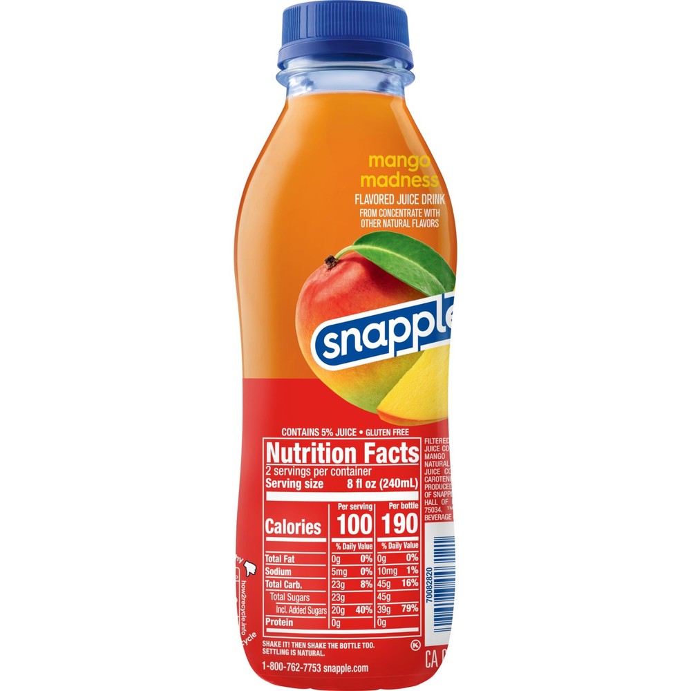 Mango Juice Drink, 16 oz Recycled Plastic Bottles, 12-Pack for Refreshment