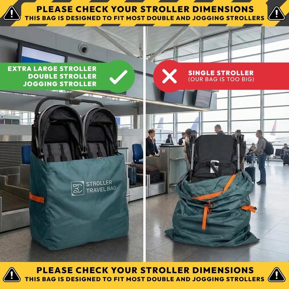 Extra Large Double Stroller Wagon Gate Check Bag for Large,