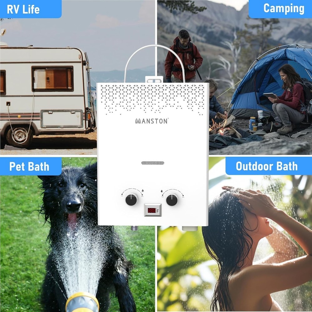 Tankless Water Heater, VANSTON Propane Water Heater Outdoor, 1.45GPM Portable