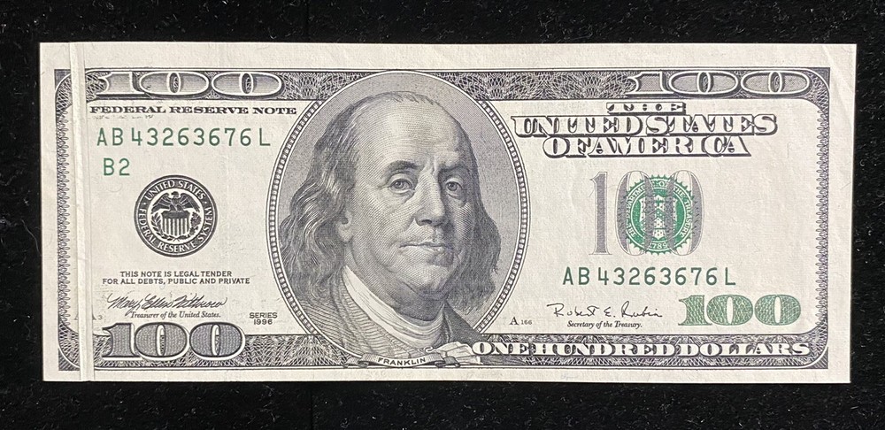 1996 $100 Gutter Fold Error Note