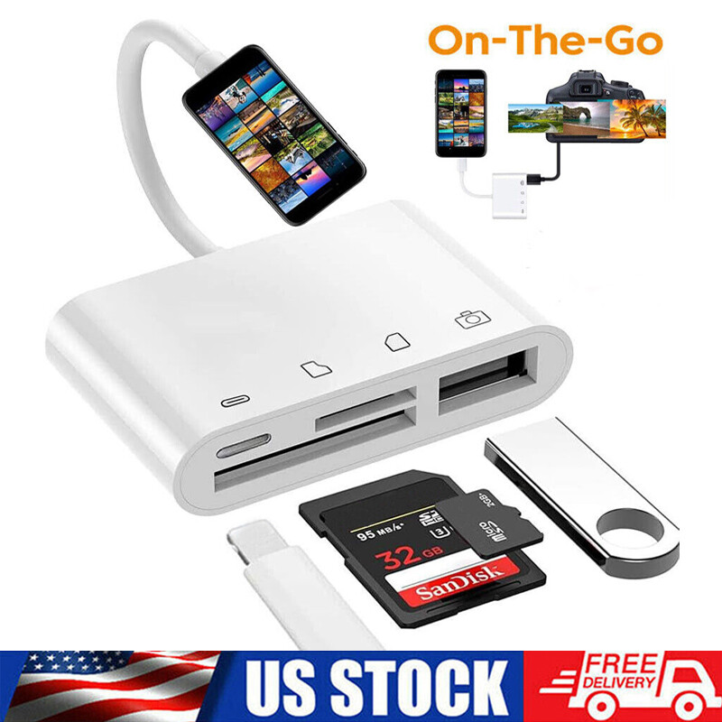 Lightning to SD Card Reader 4-in-1 Memory Card Adapter for iPhone with USB Port