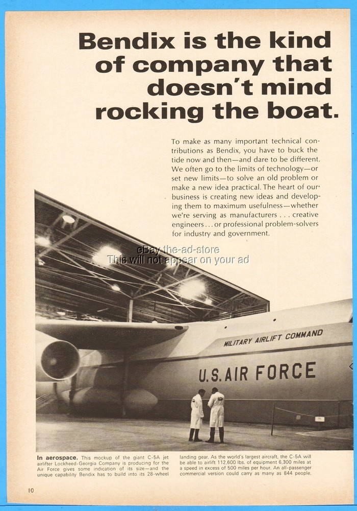 1967 Bendix Corp ATS-1 Satellite NASA Lockheed Air Force MAC C-5A Mockup Ad