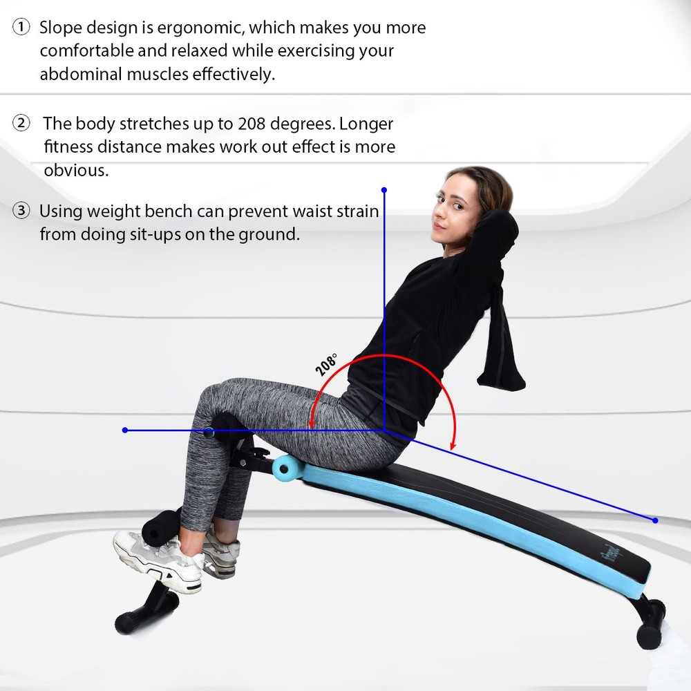 Home Foldable Weight Bench Adjustable Sit-up Board Workout Slant Bench Gym Blue