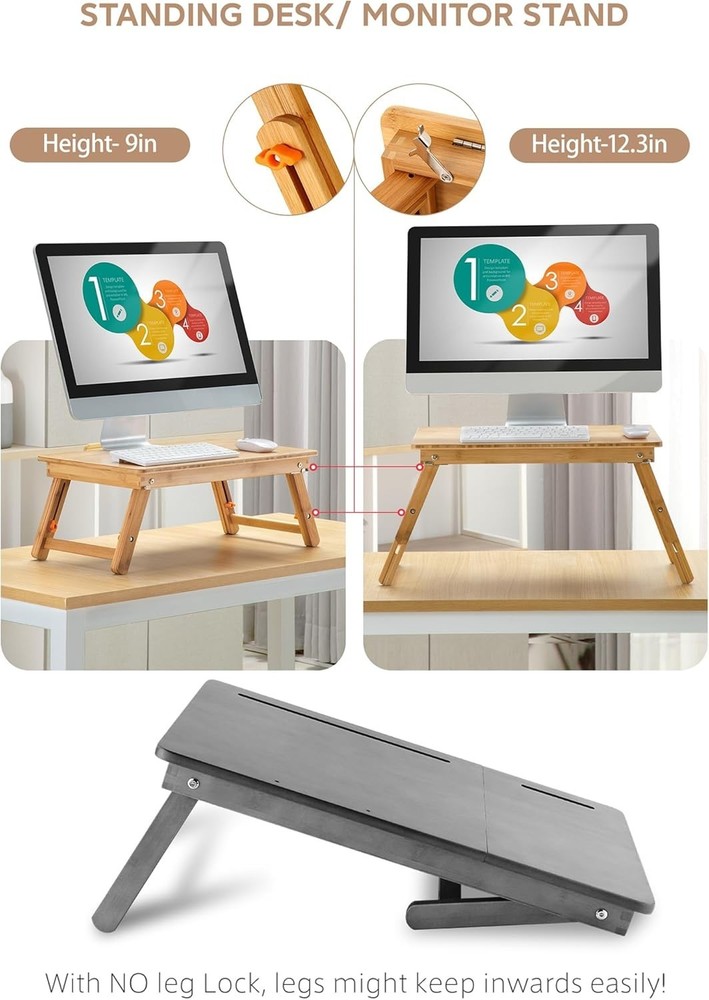 Foldable Bamboo Bed Tray with Drawer