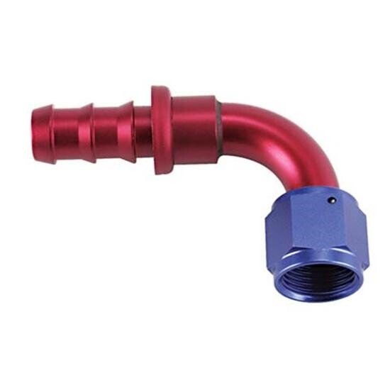 90 Degree Socketless Push-On Hose End Fitting, -8 AN - Red_Blue
